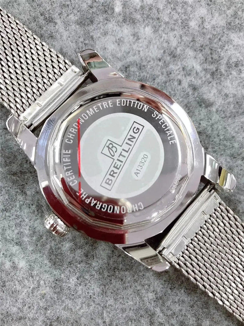 Breitling Black Dial Steel Mesh - Hình 4
