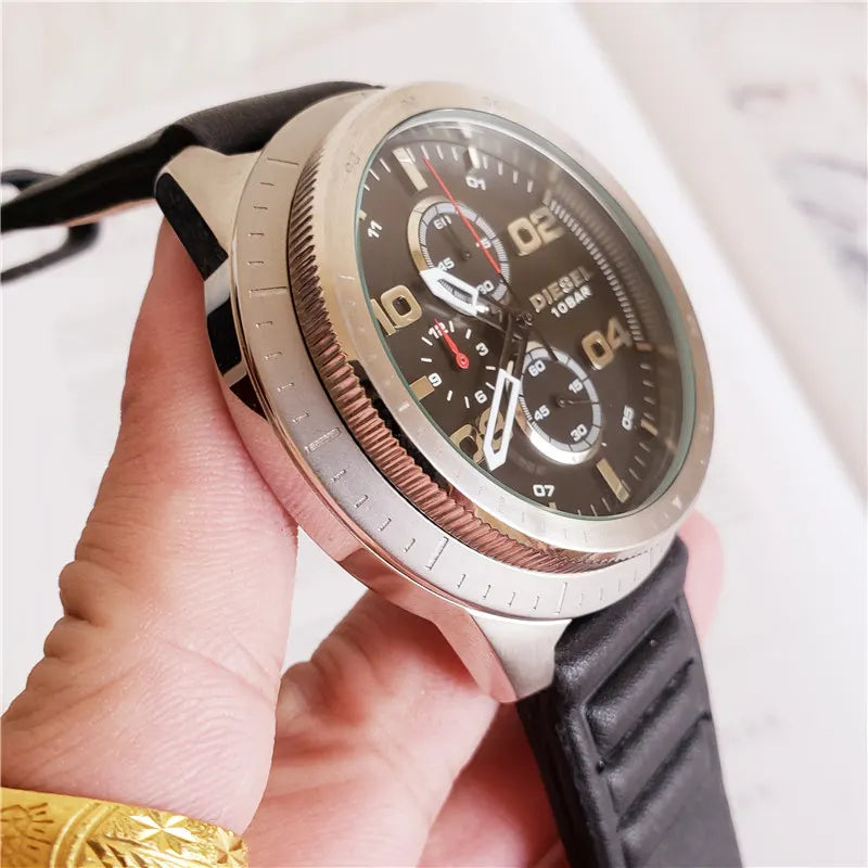 Diesel Black Dial Leather Watch - Hình 6
